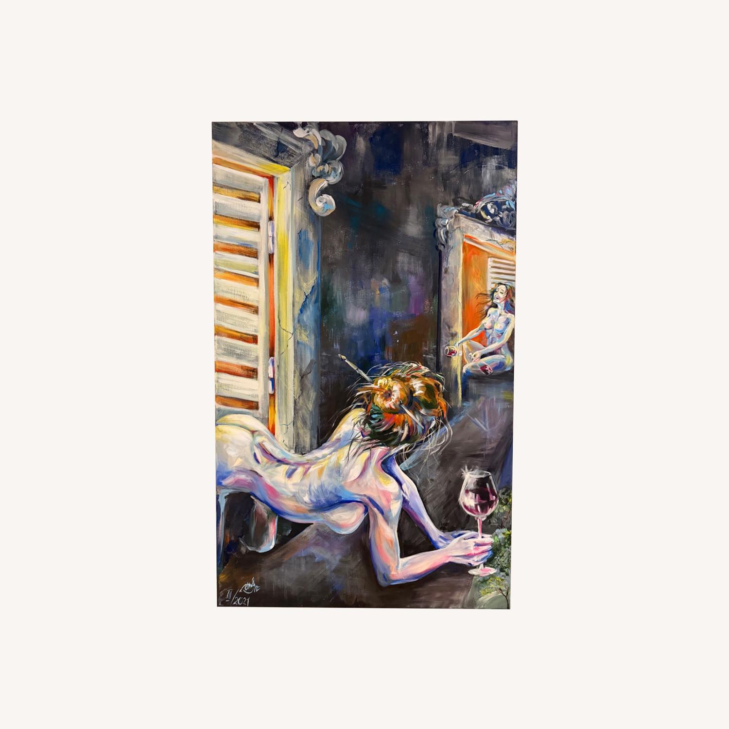 Nude Feminine Window Wall Art Painting - image-0