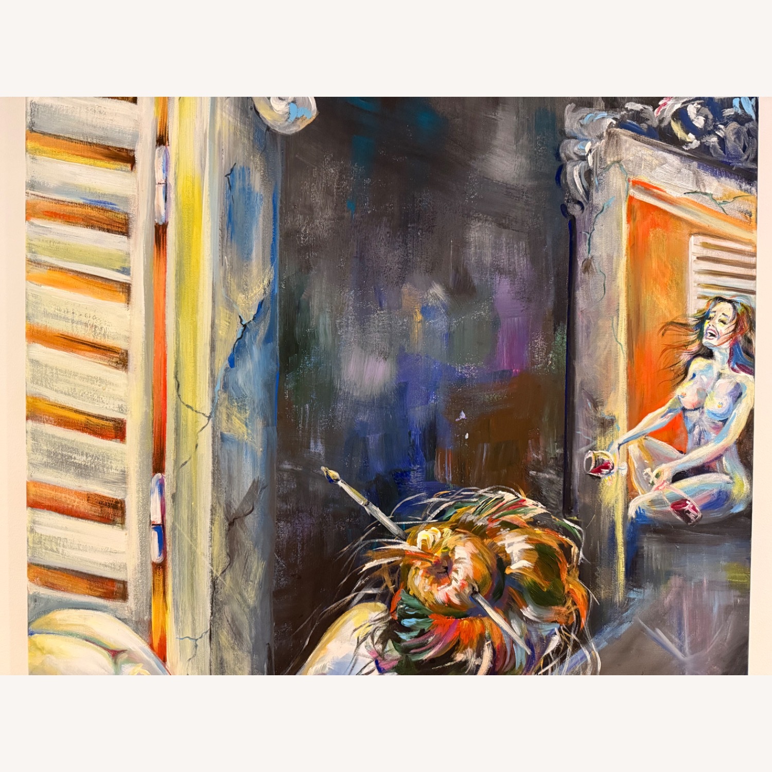 Nude Feminine Window Wall Art Painting - image-5