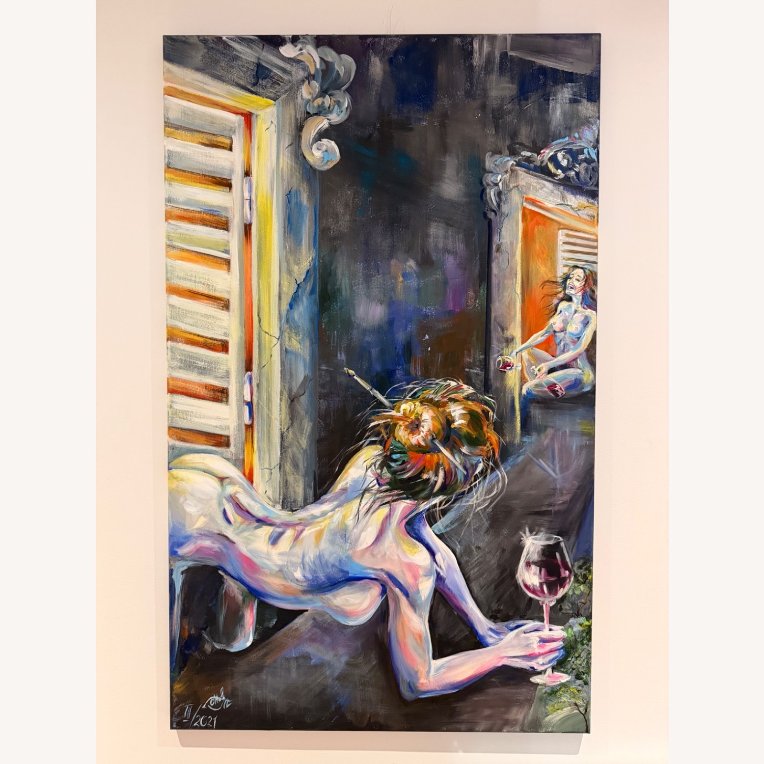 Nude Feminine Window Wall Art Painting - image-1