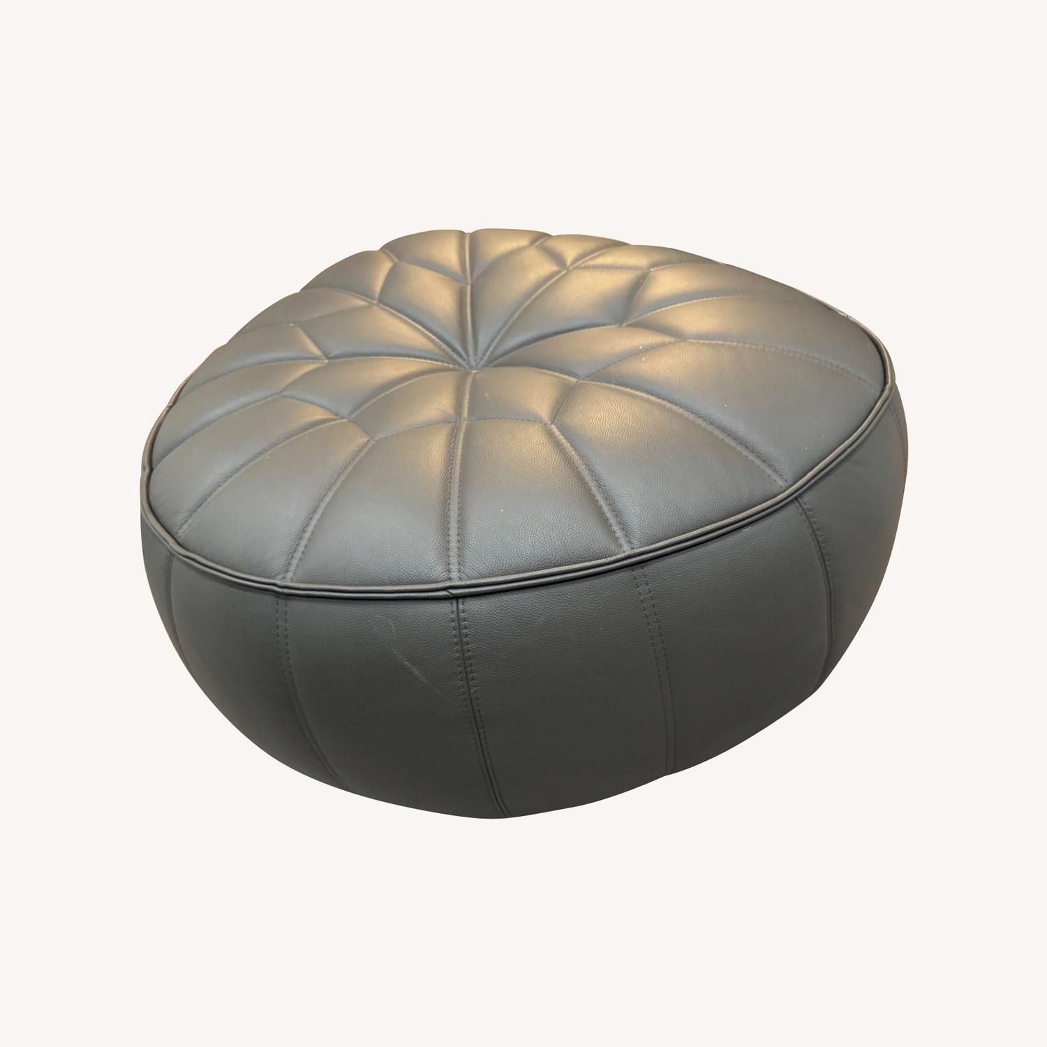 Ligne Roset Ottoman Dark Gray Leather Ottoman - image-0