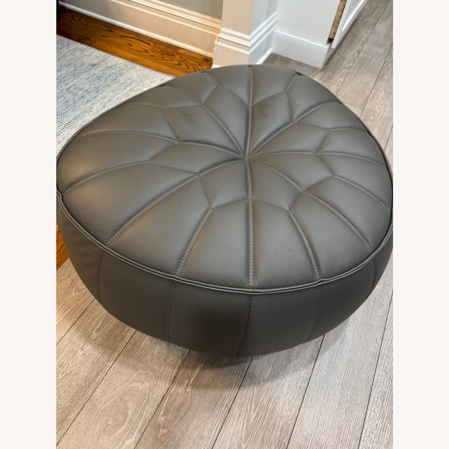 Ligne Roset Ottoman Dark Gray Leather Ottoman - image-4