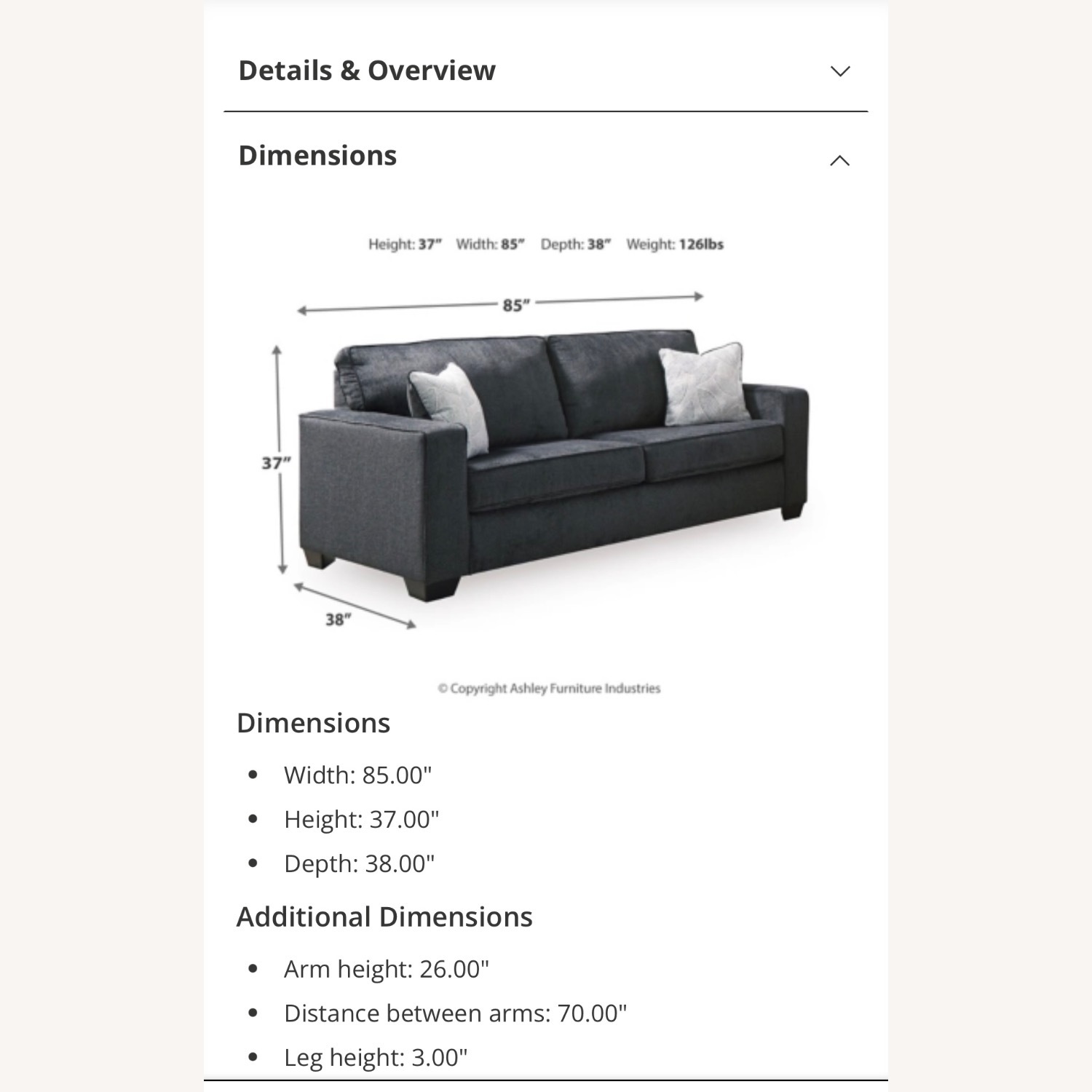 Ashley Furniture Altari Blue 2 Seater Sofa - image-1