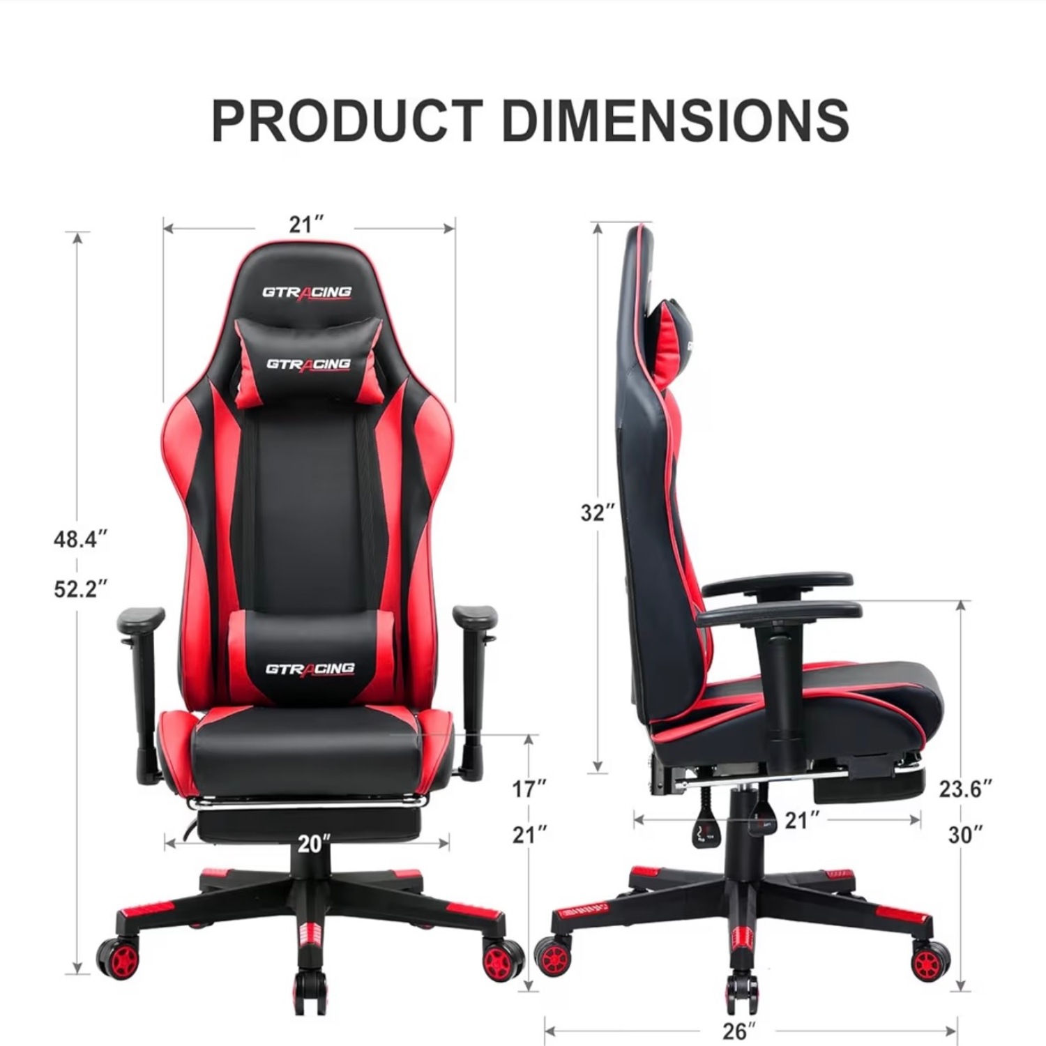Red Chair GTRacing Gaming Chair with Footrest - image-2