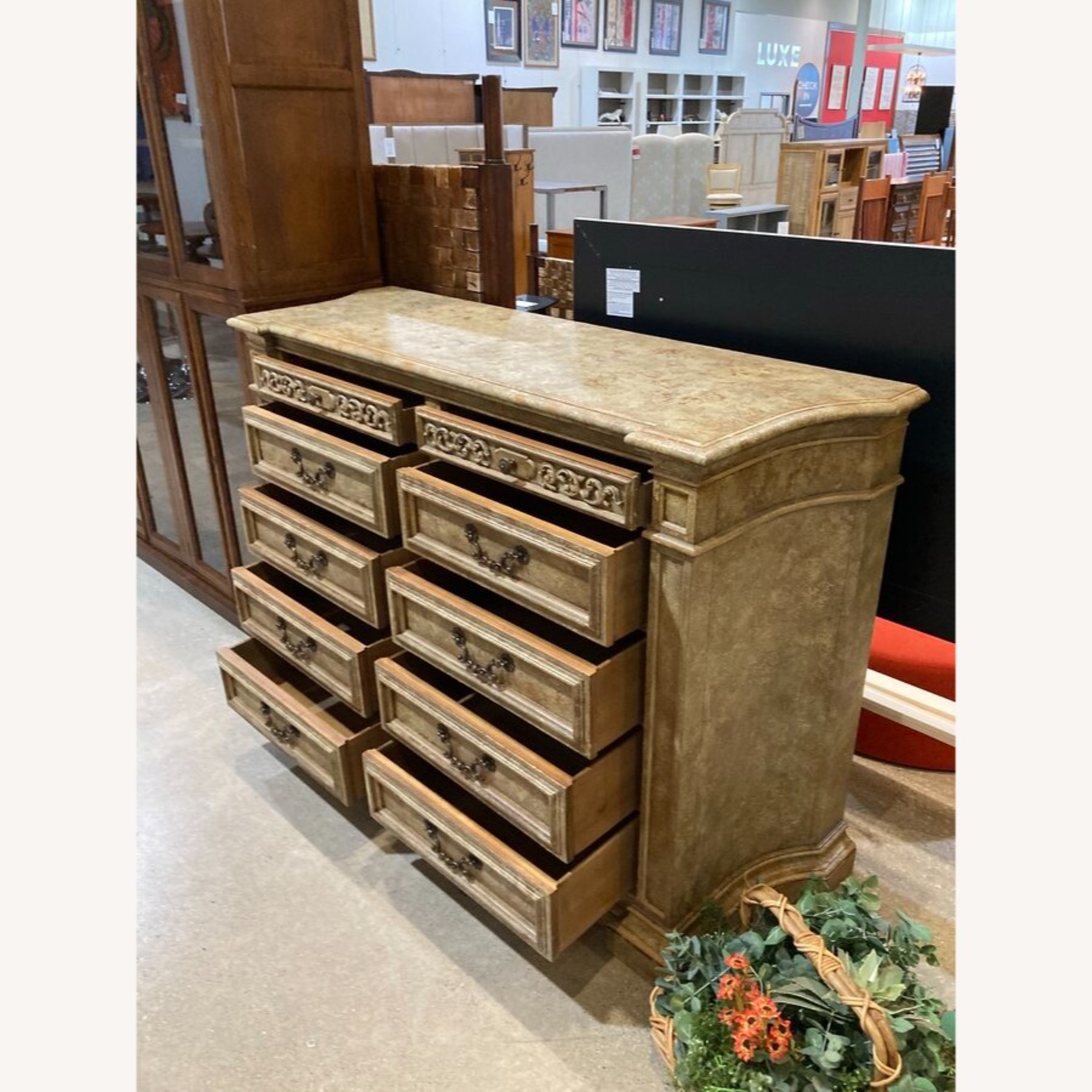 Ornate Distressed 10-Drawer Dresser - image-4