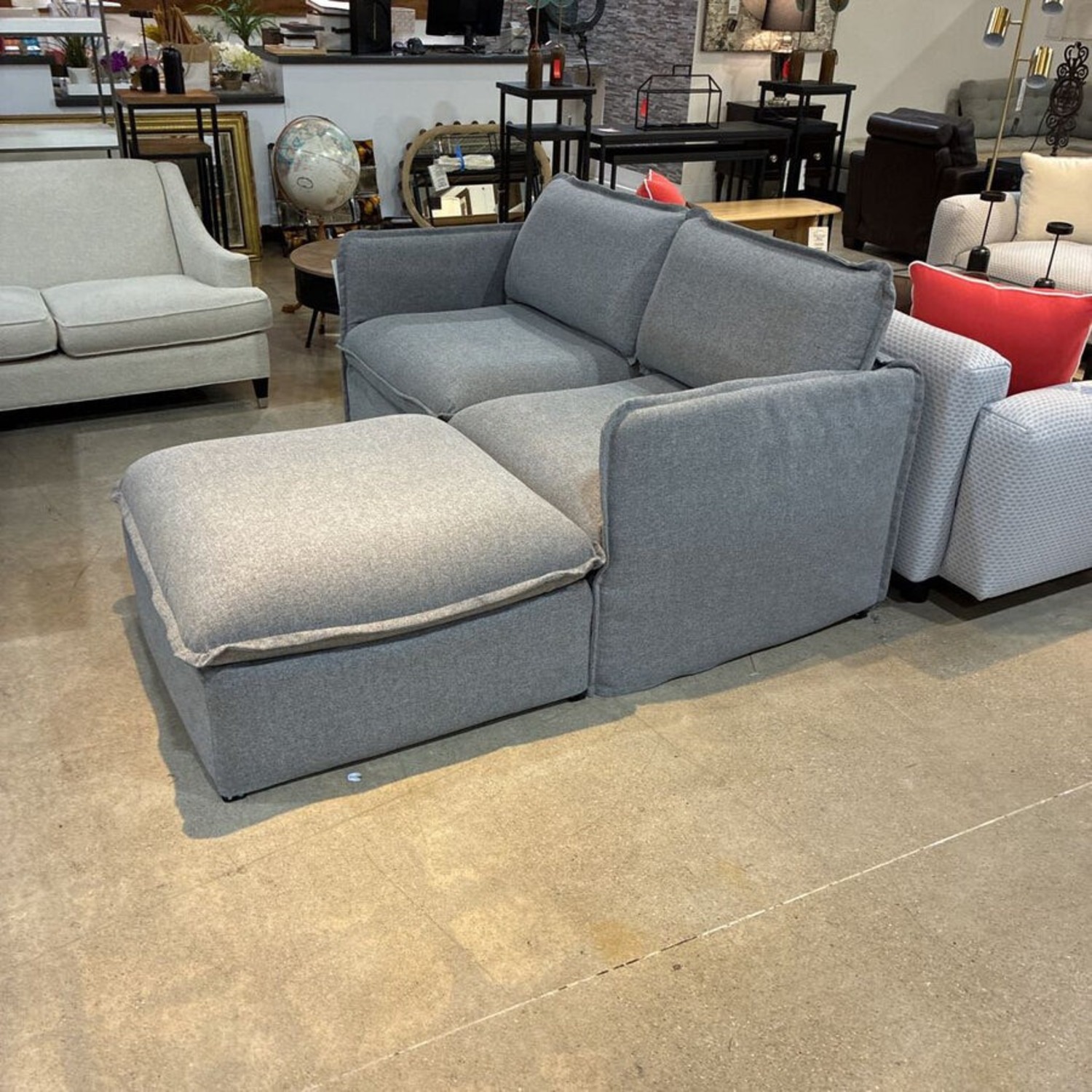 Metal Framed Upholserty & Ottoman Loveseat - image-2