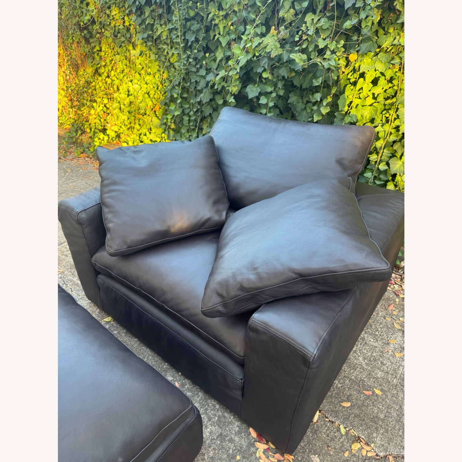 Restoration Hardware Cloud Leather Cloud Chair and Ottoman Set Dark Brown - image-4