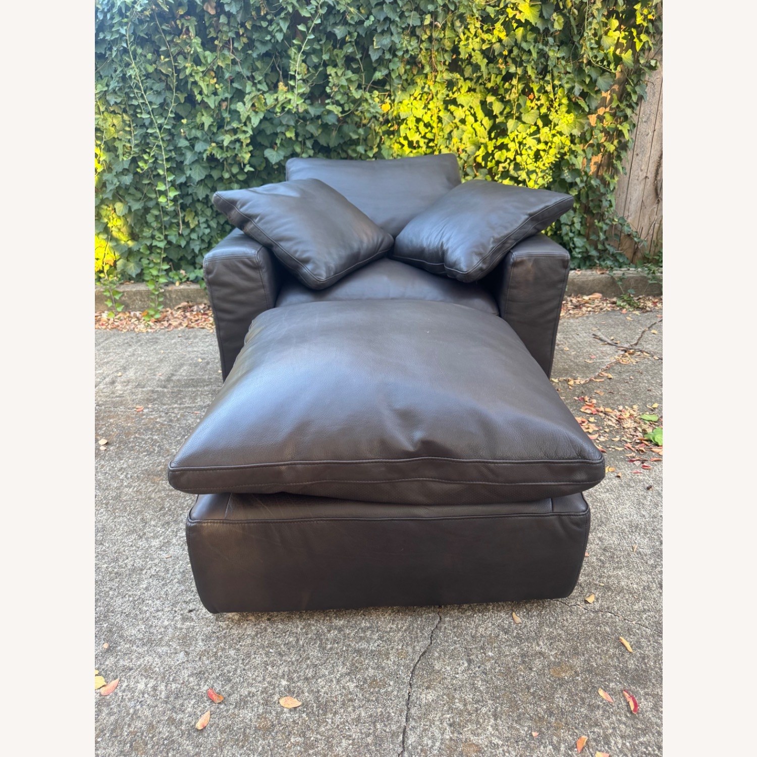 Restoration Hardware Cloud Leather Cloud Chair and Ottoman Set Dark Brown - image-2