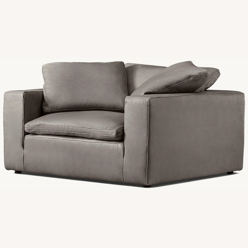 Used Restoration Hardware Cloud Leather Cloud Chair and Ottoman Set Dark Brown for sale on AptDeco