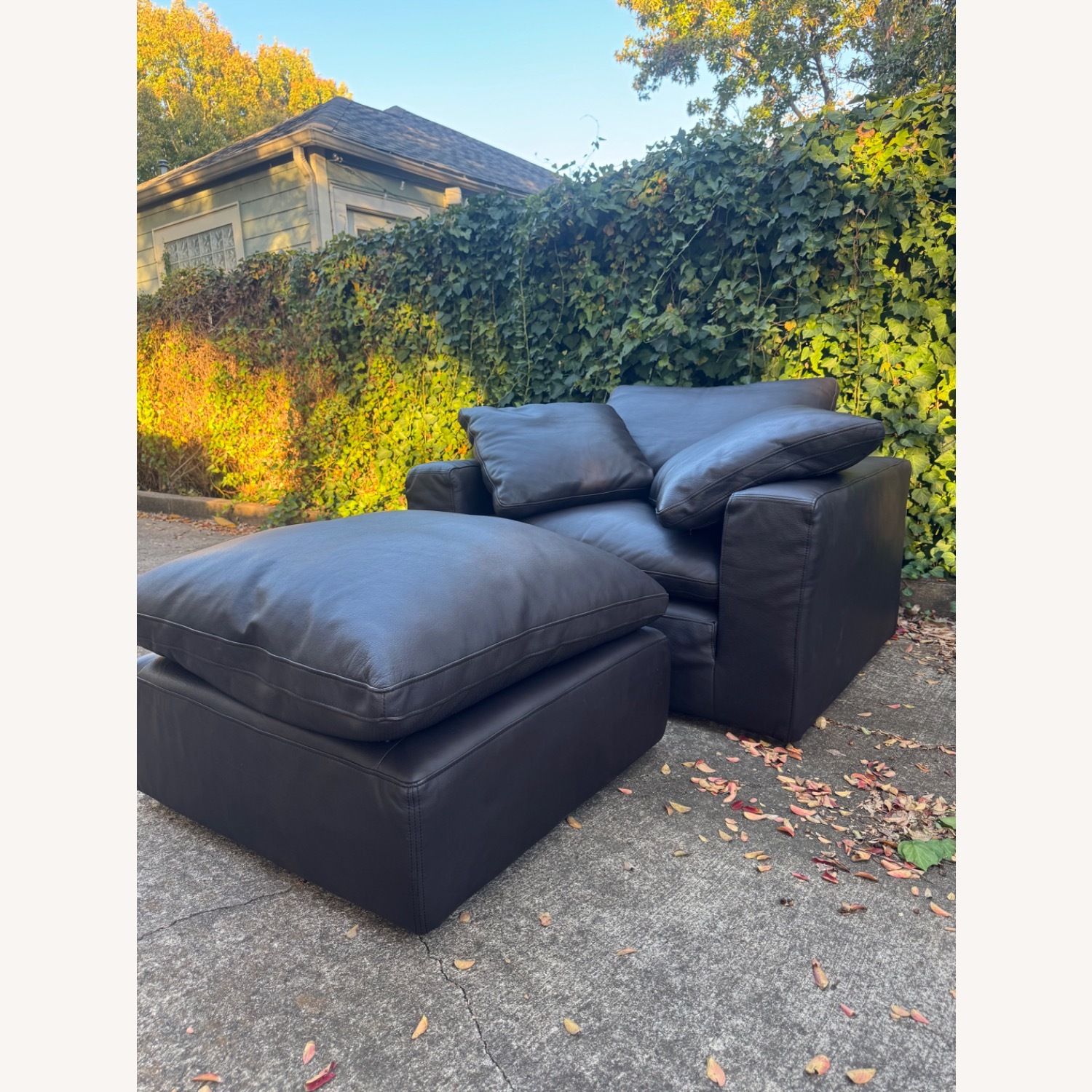 Restoration Hardware Cloud Leather Cloud Chair and Ottoman Set Dark Brown - image-3