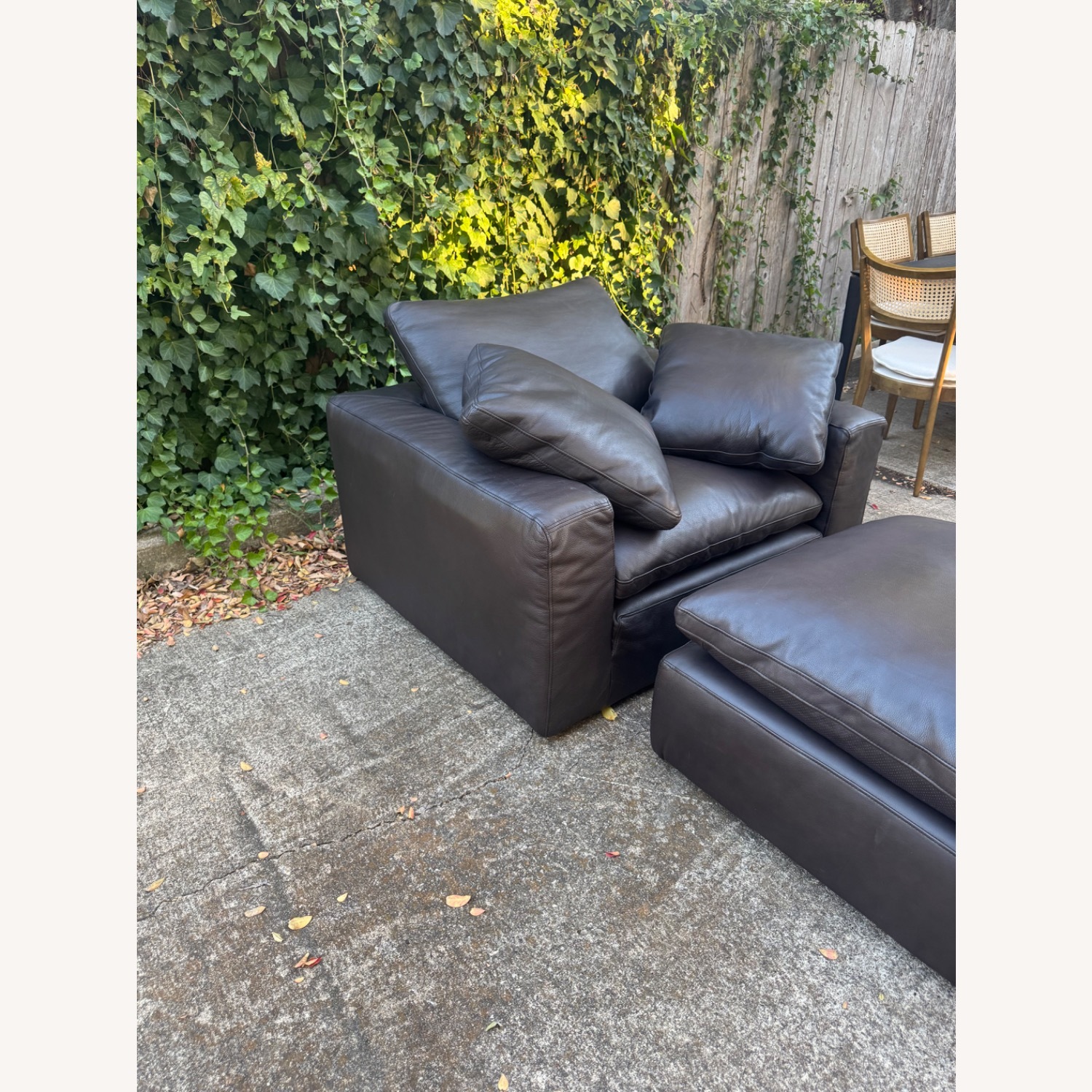 Restoration Hardware Cloud Leather Cloud Chair and Ottoman Set Dark Brown - image-5