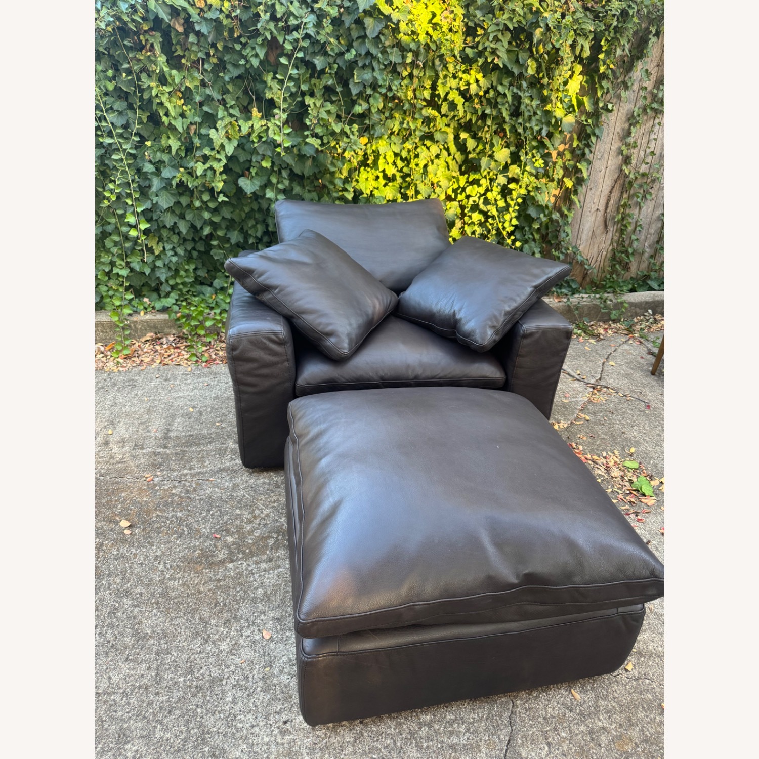 Restoration Hardware Cloud Leather Cloud Chair and Ottoman Set Dark Brown - image-1