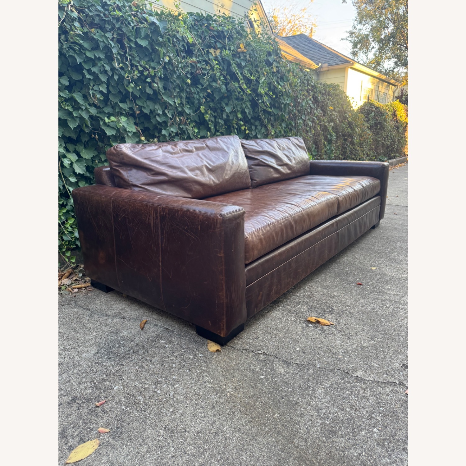 Mitchell Gold + Bob Williams Leather Brown Sofa 8 Foot Maxwell Lookalike - image-5