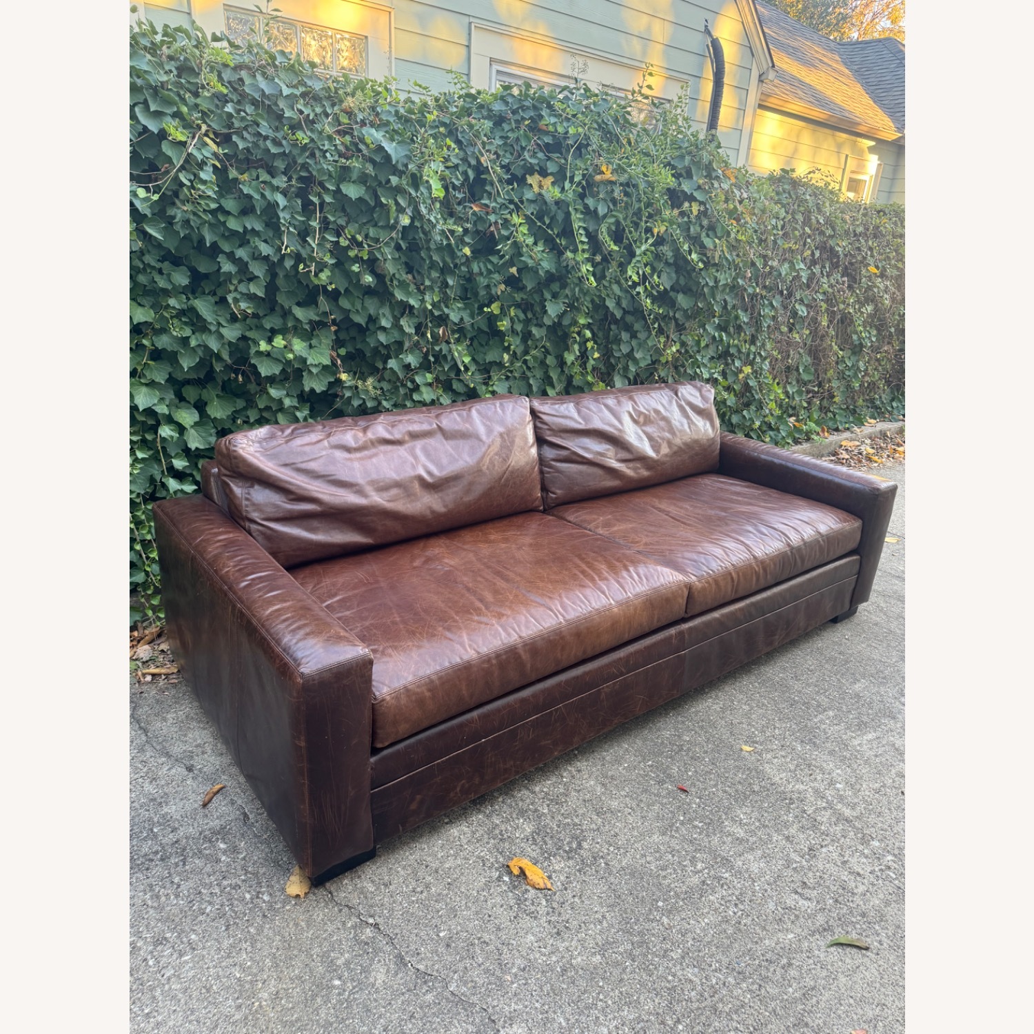 Mitchell Gold + Bob Williams Leather Brown Sofa 8 Foot Maxwell Lookalike - image-6