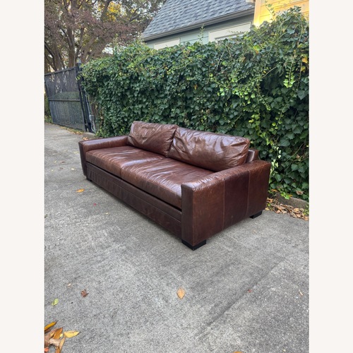 Used Mitchell Gold + Bob Williams Leather Brown Sofa 8 Foot Maxwell Lookalike for sale on AptDeco