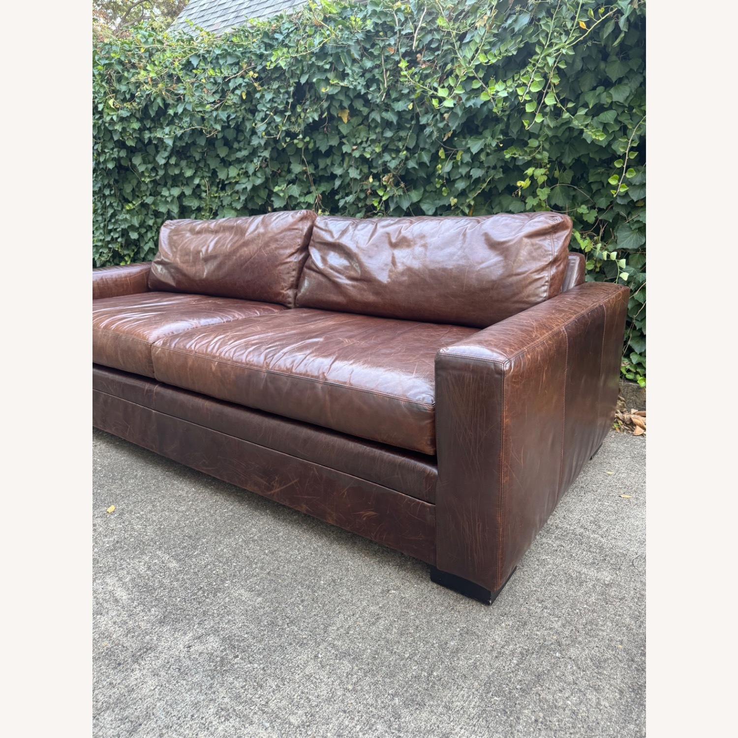 Mitchell Gold + Bob Williams Leather Brown Sofa 8 Foot Maxwell Lookalike - image-4