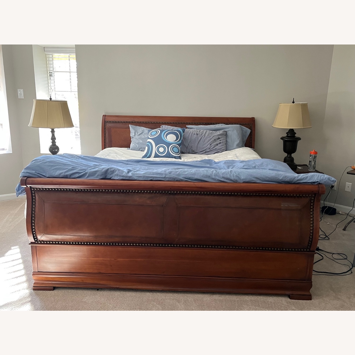 Henredon Dark Brown Wood/Leather King Sleigh Bed - image-1