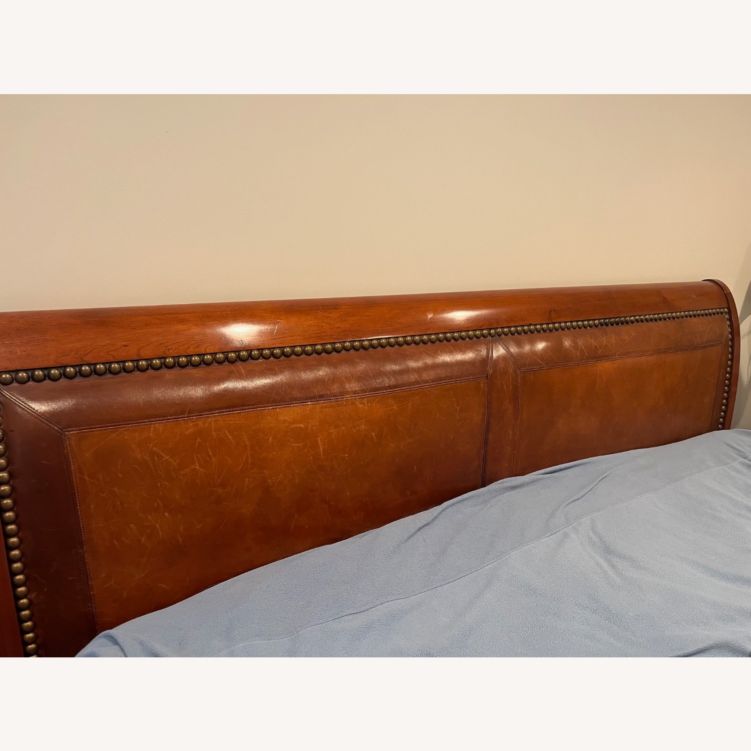 Henredon Dark Brown Wood/Leather King Sleigh Bed - image-2