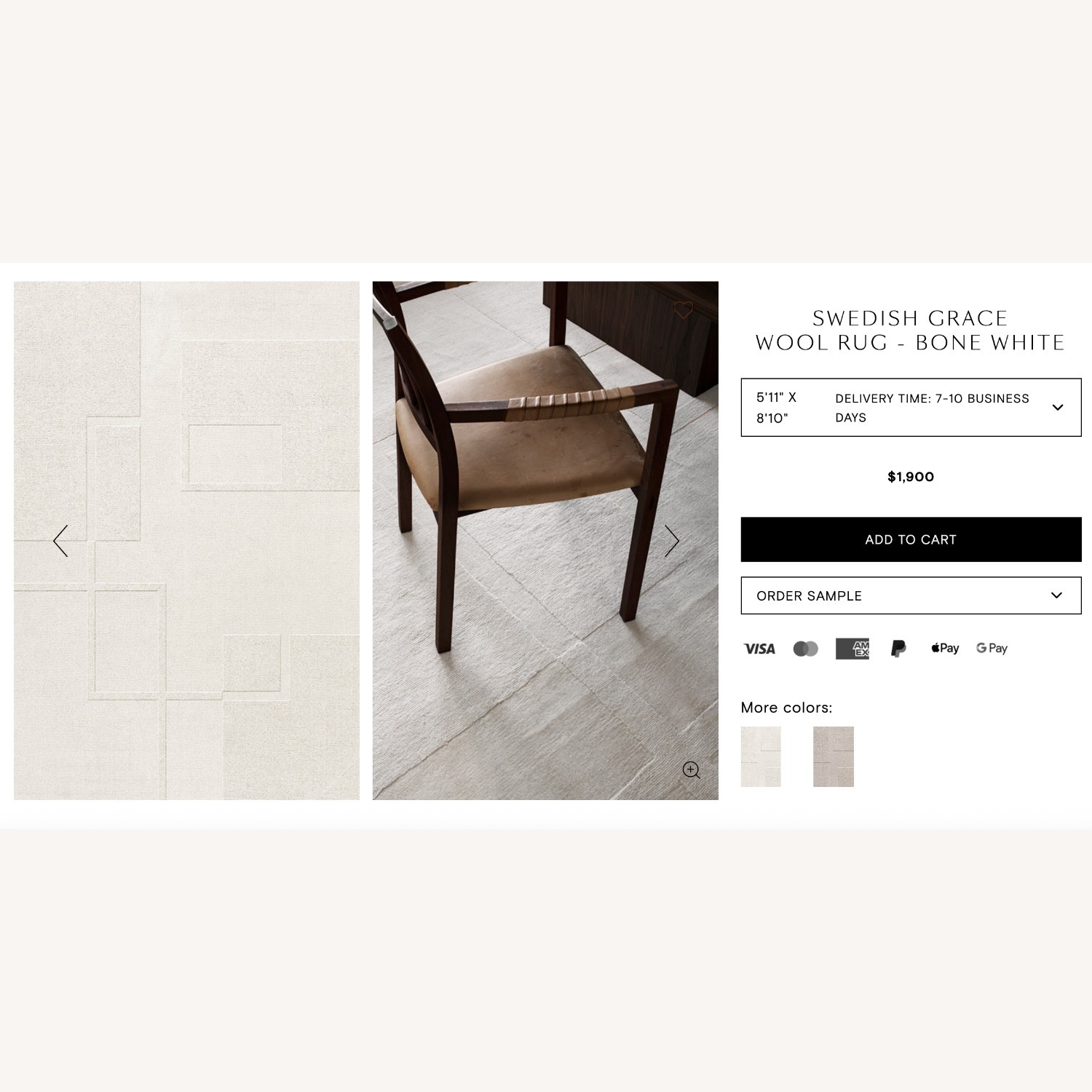  Swedish Grace Wool Rug - Bone White - image-1