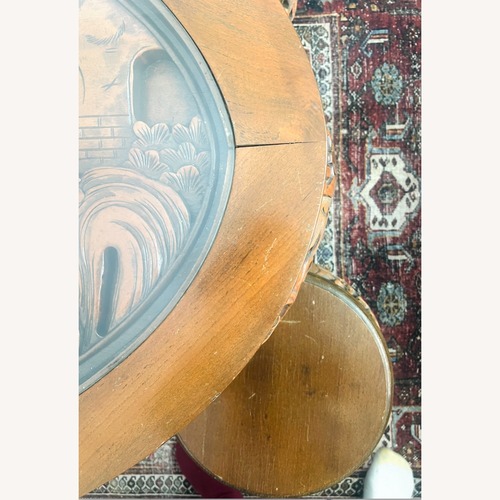 Used Hand-Carved Asian Hardwood Coffee Table & 6 Stools for sale on AptDeco