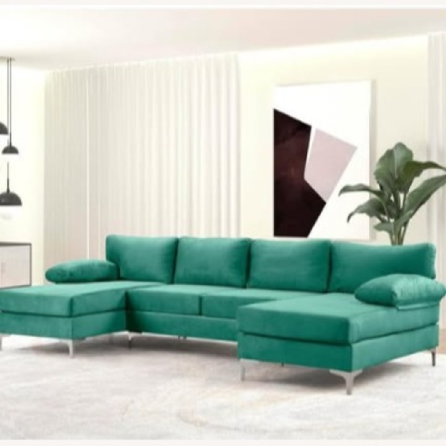 Modern Large Velvet Fabric U-Shape Sectional Sofa - image-2