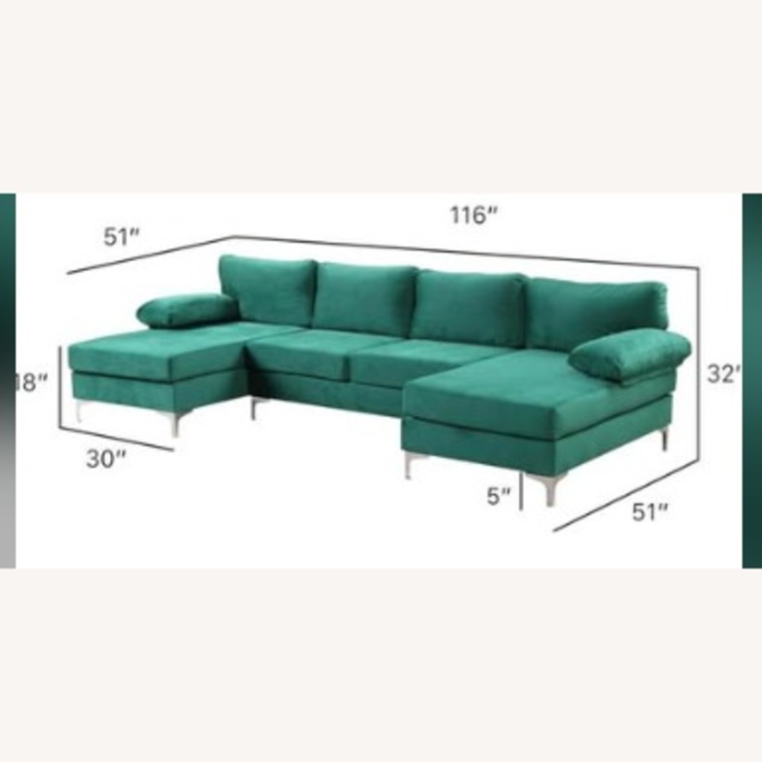 Modern Large Velvet Fabric U-Shape Sectional Sofa - image-3