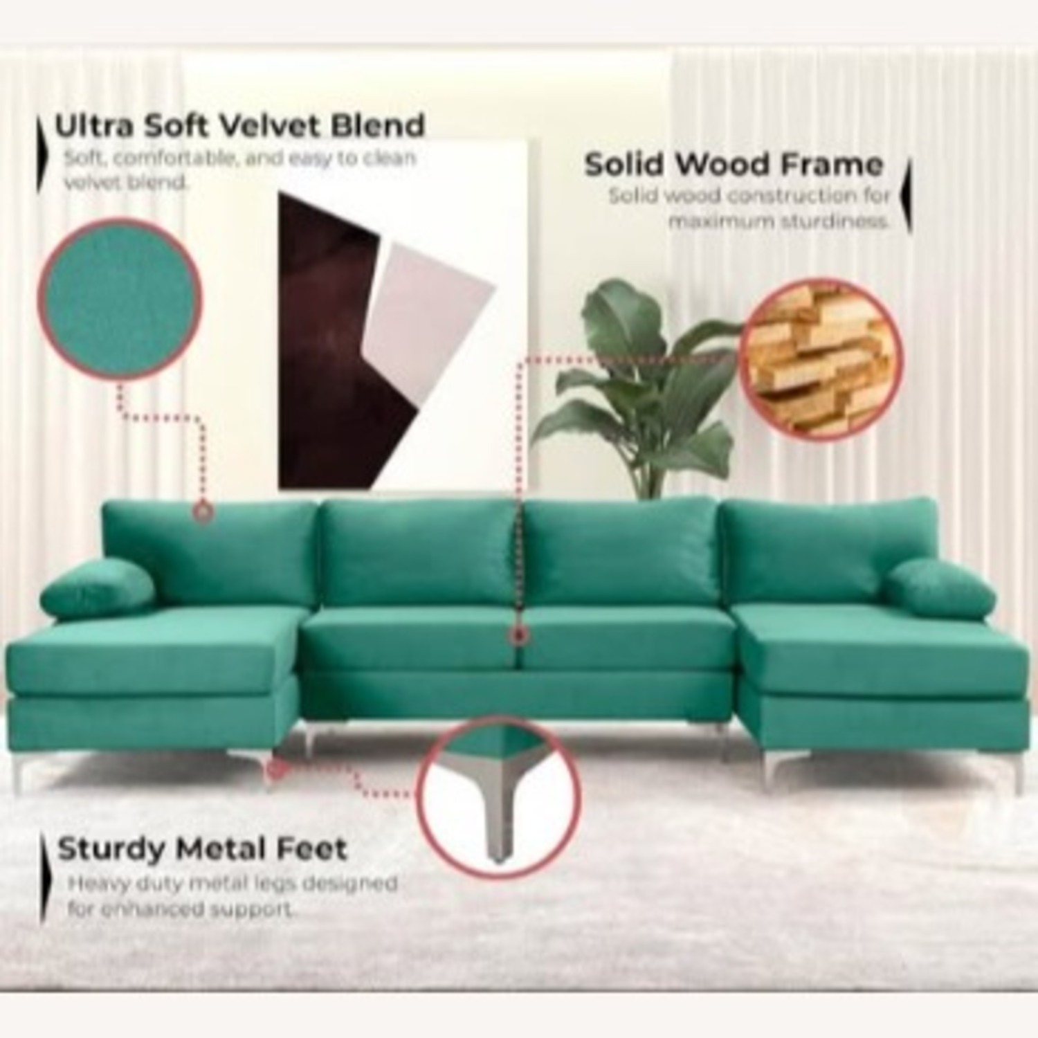 Modern Large Velvet Fabric U-Shape Sectional Sofa - image-1