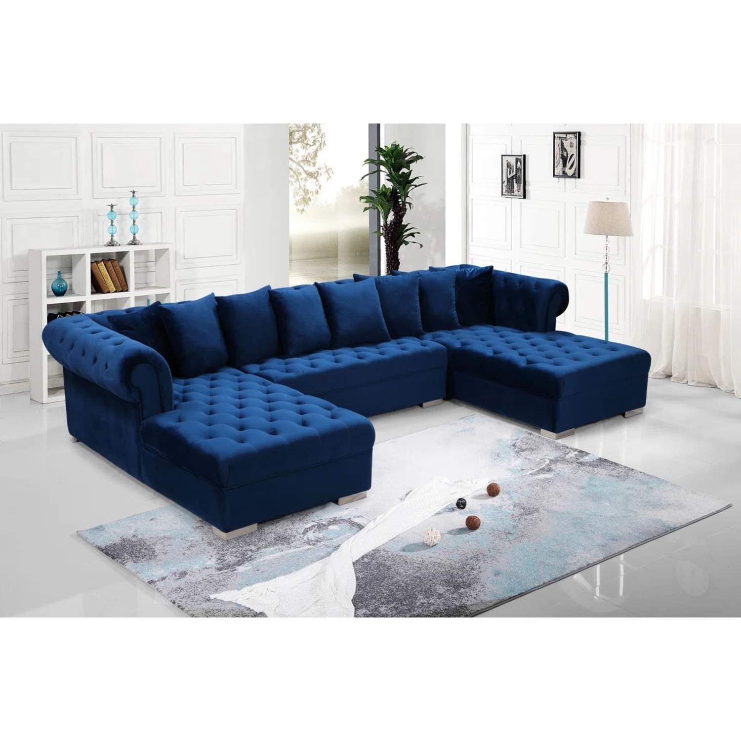 Blue Velvet 3+ Piece Sectional - image-5
