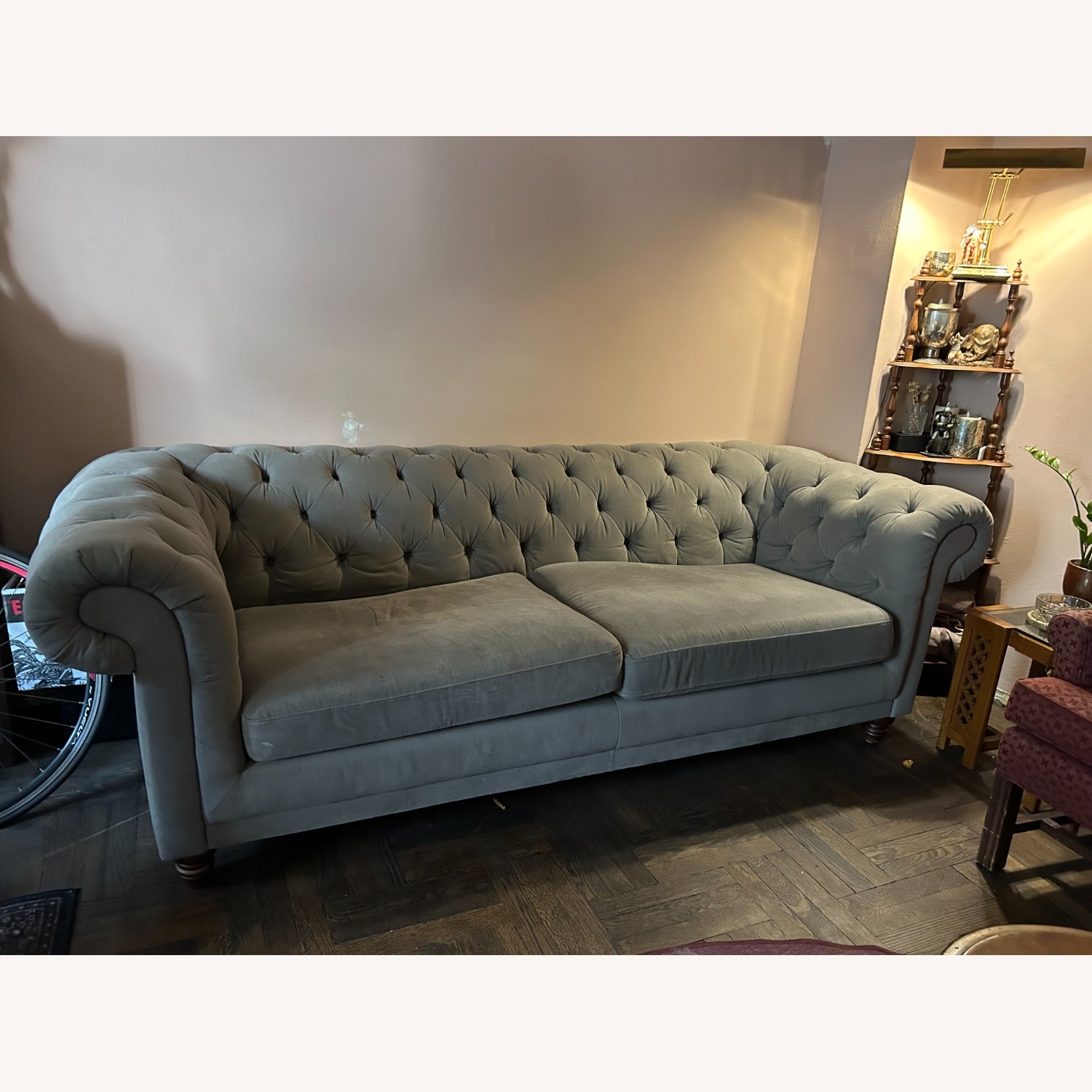 Light Gray Fabric Chesterfield 3+ Seater Sofa - image-3