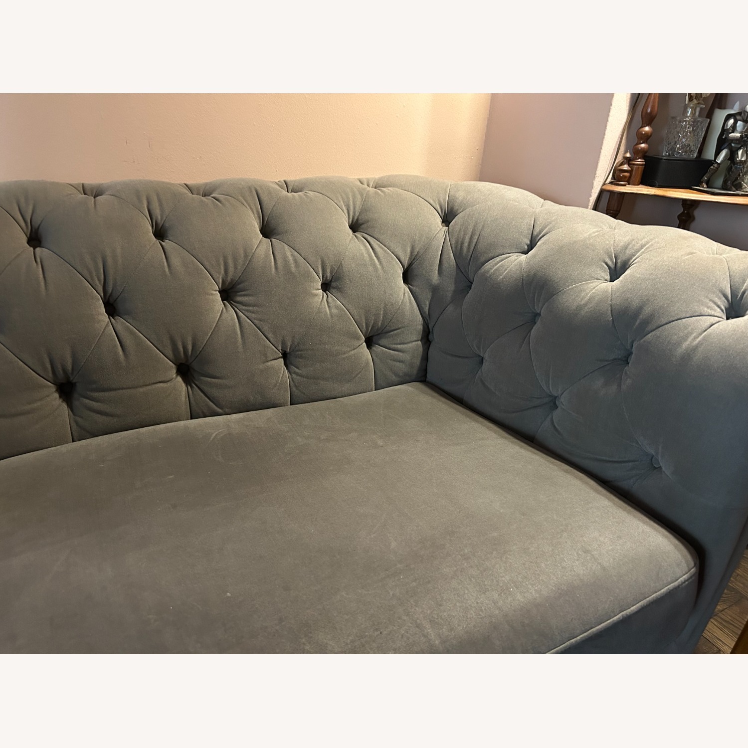Light Gray Fabric Chesterfield 3+ Seater Sofa - image-5