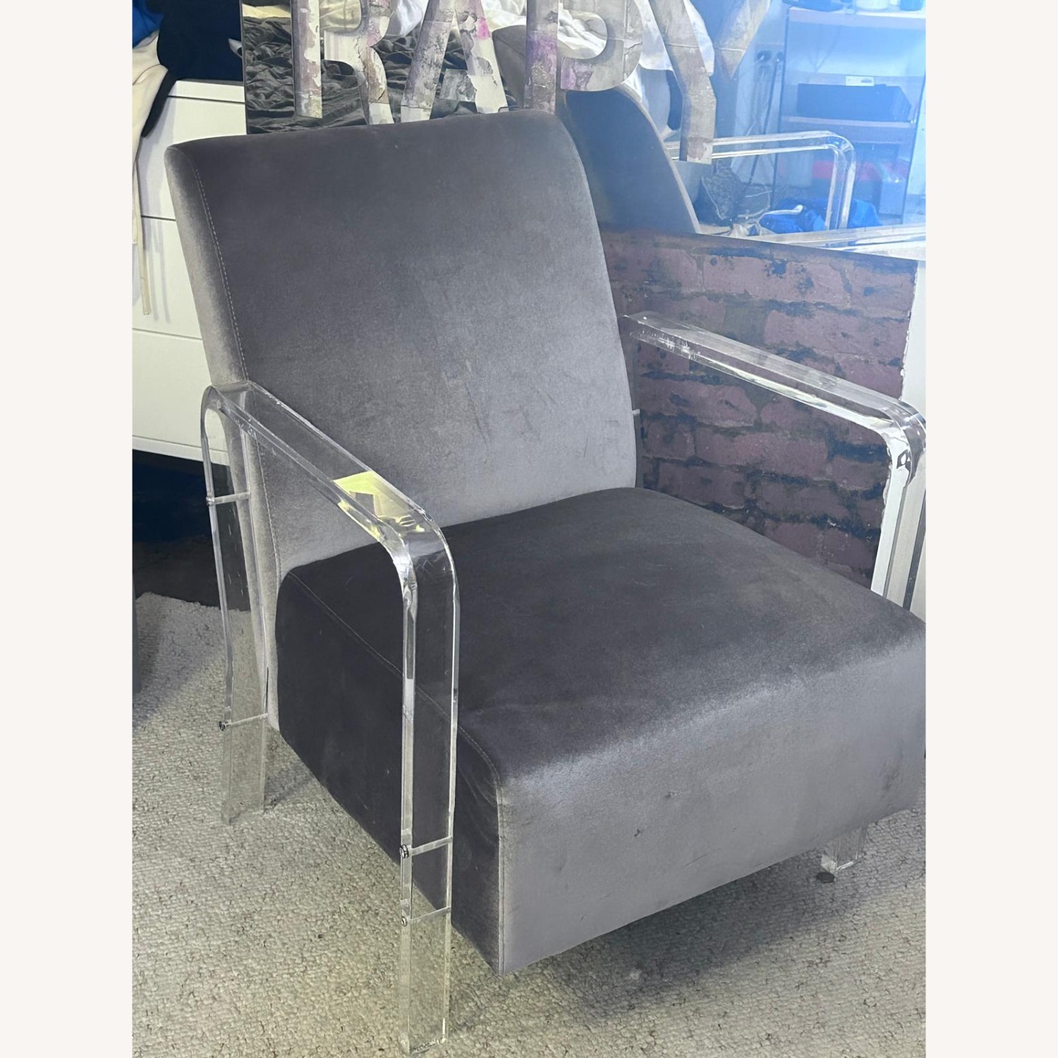 Lucite Velvet Lounge Chair- Lavender Armchair - image-1