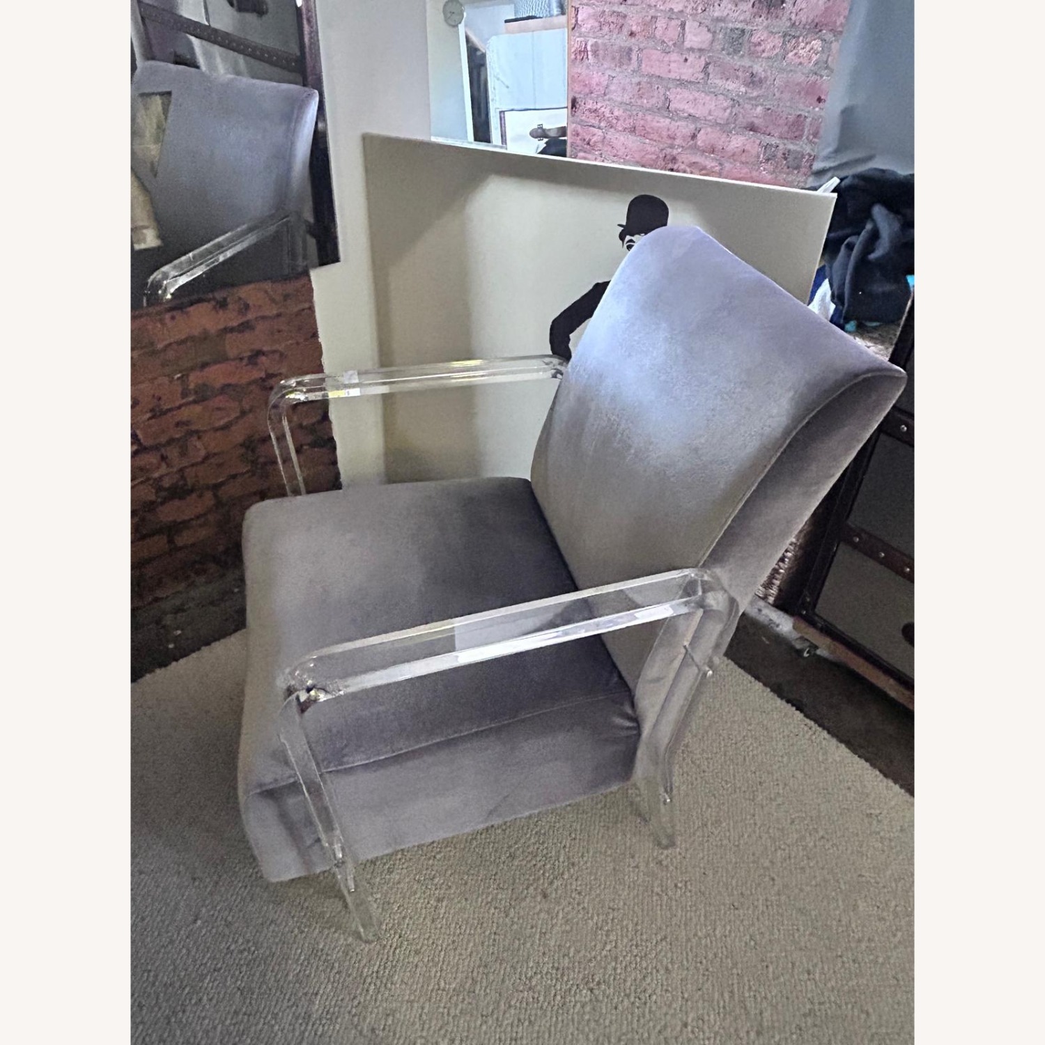 Lucite Velvet Lounge Chair- Lavender Armchair - image-6