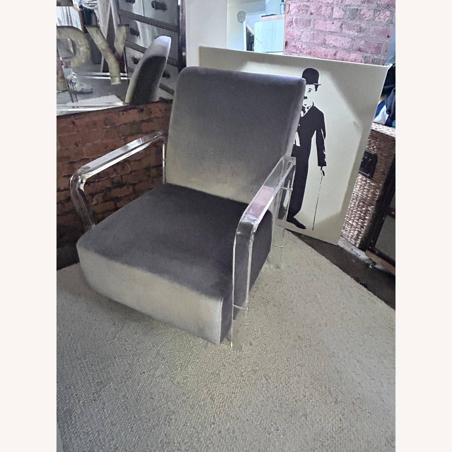 Lucite Velvet Lounge Chair- Lavender Armchair - image-3