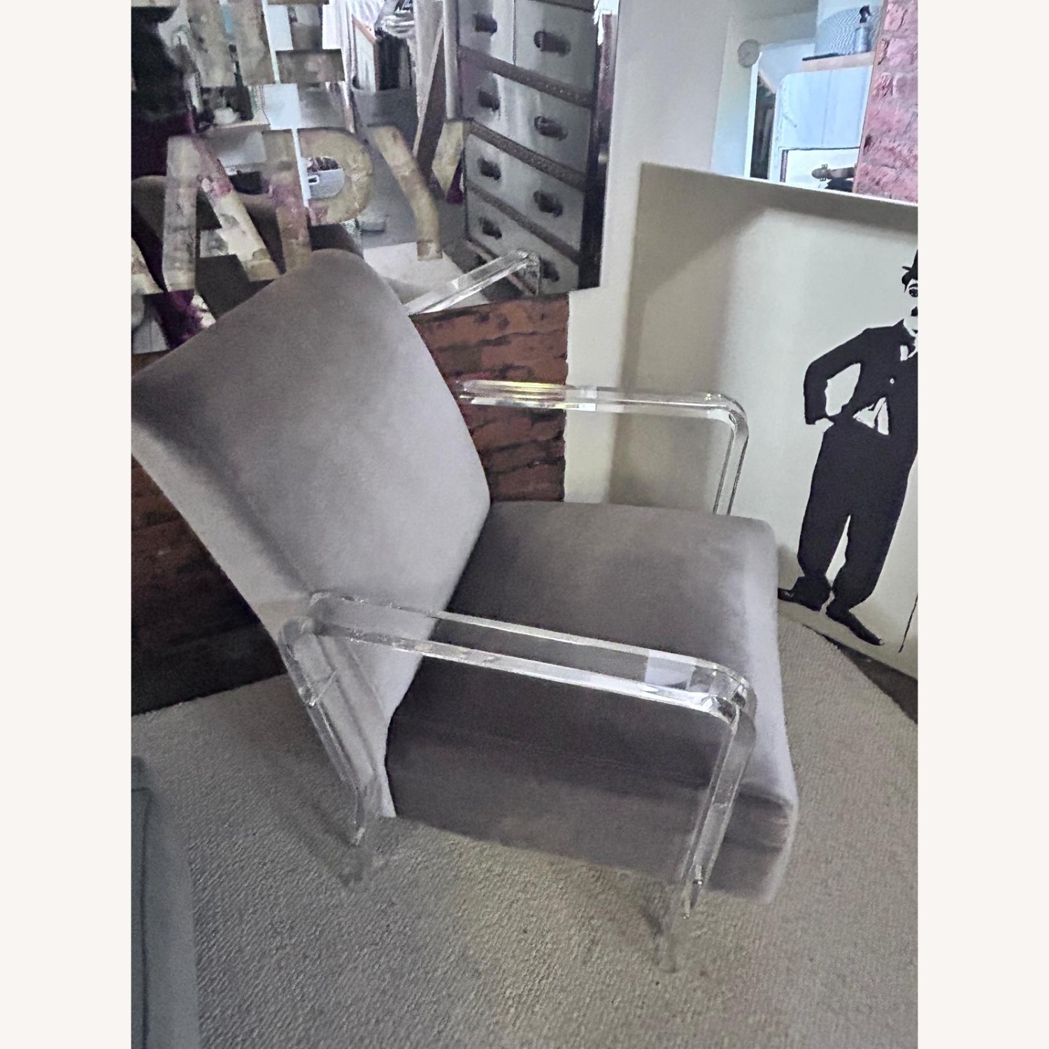 Lucite Velvet Lounge Chair- Lavender Armchair - image-5