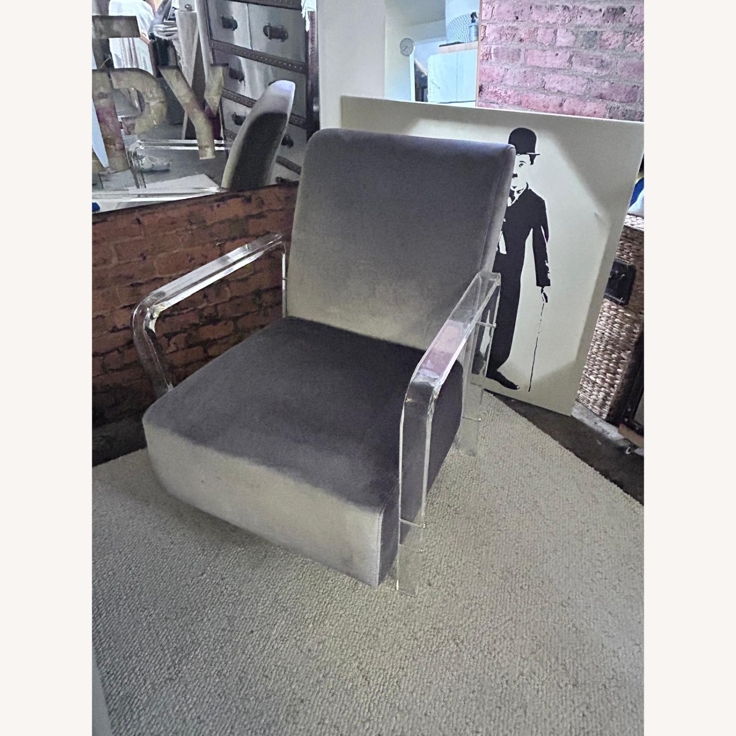 Lucite Velvet Lounge Chair- Lavender Armchair - image-2