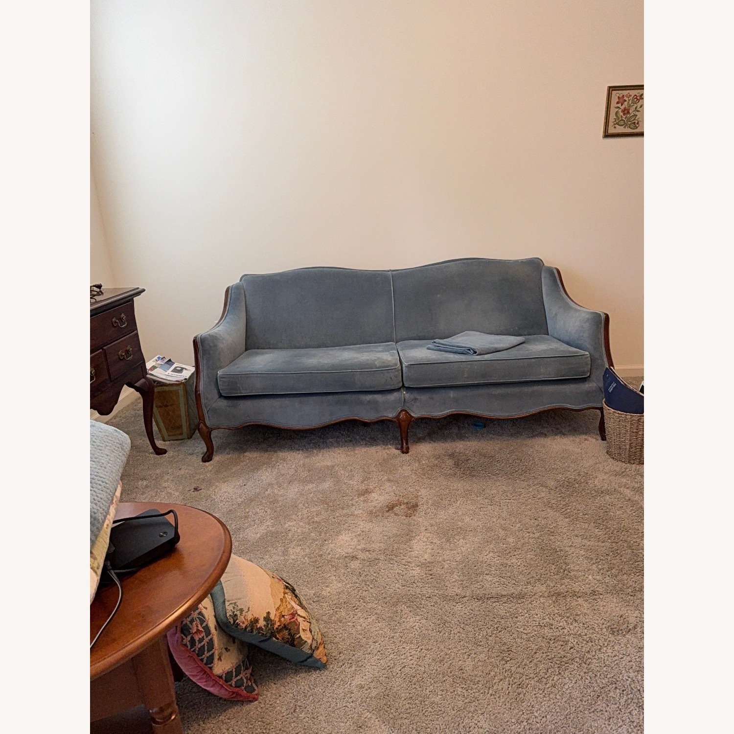 Vintage/Antique Blue Velvet Sofa - image-2