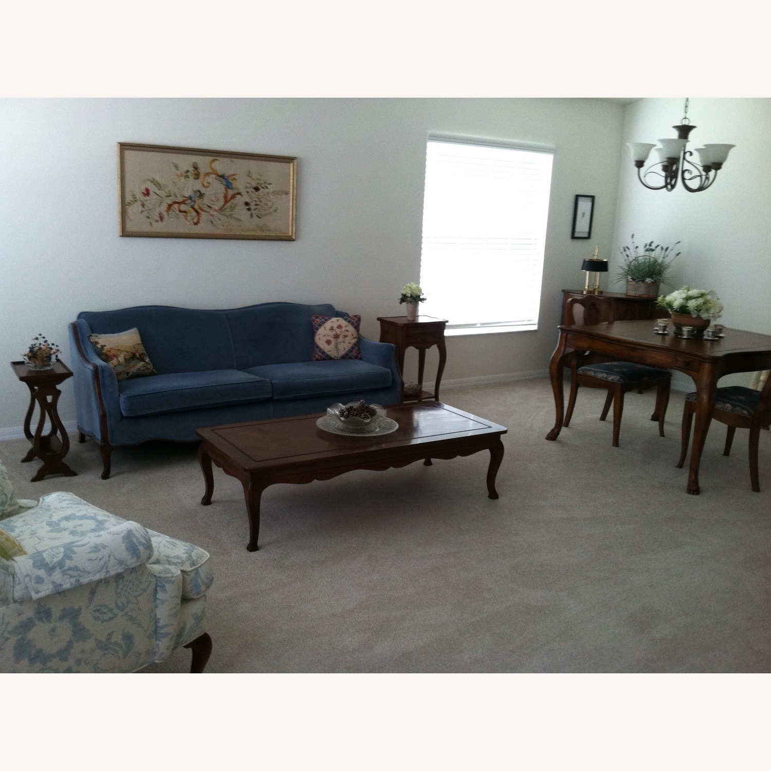 Vintage/Antique Blue Velvet Sofa - image-3