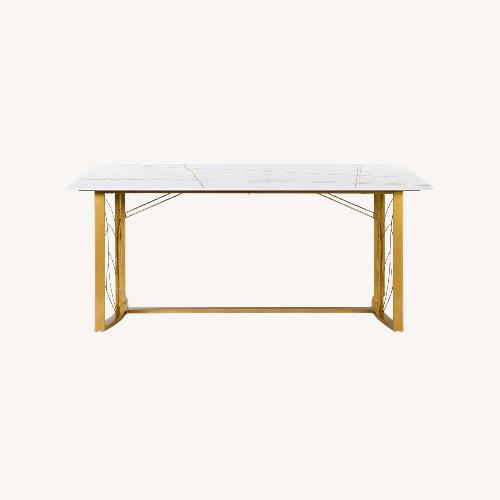 Used Overstock White and Gold Granite Dining Set for sale on AptDeco