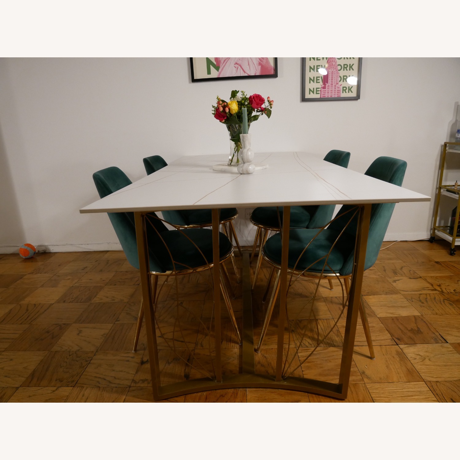 Overstock White and Gold Granite Dining Set - image-2