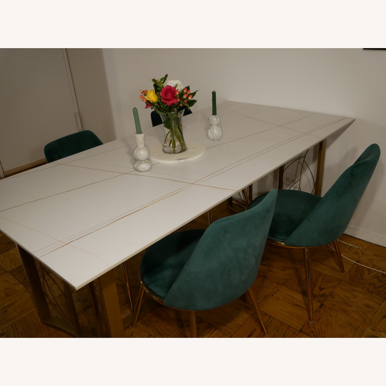 Overstock White and Gold Granite Dining Set - image-3