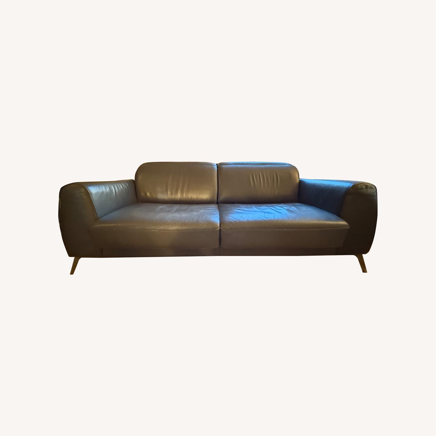 Natuzzi  Light Gray Leather Sleeper Sofa - image-0