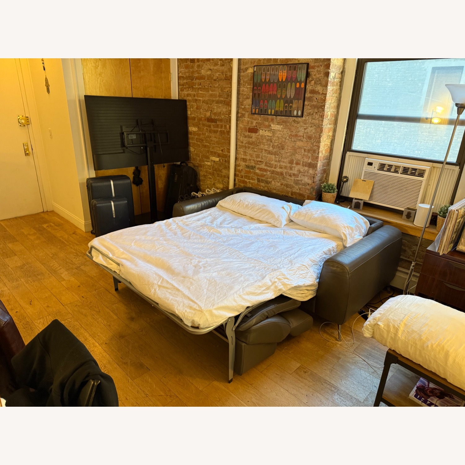 Natuzzi  Light Gray Leather Sleeper Sofa - image-4