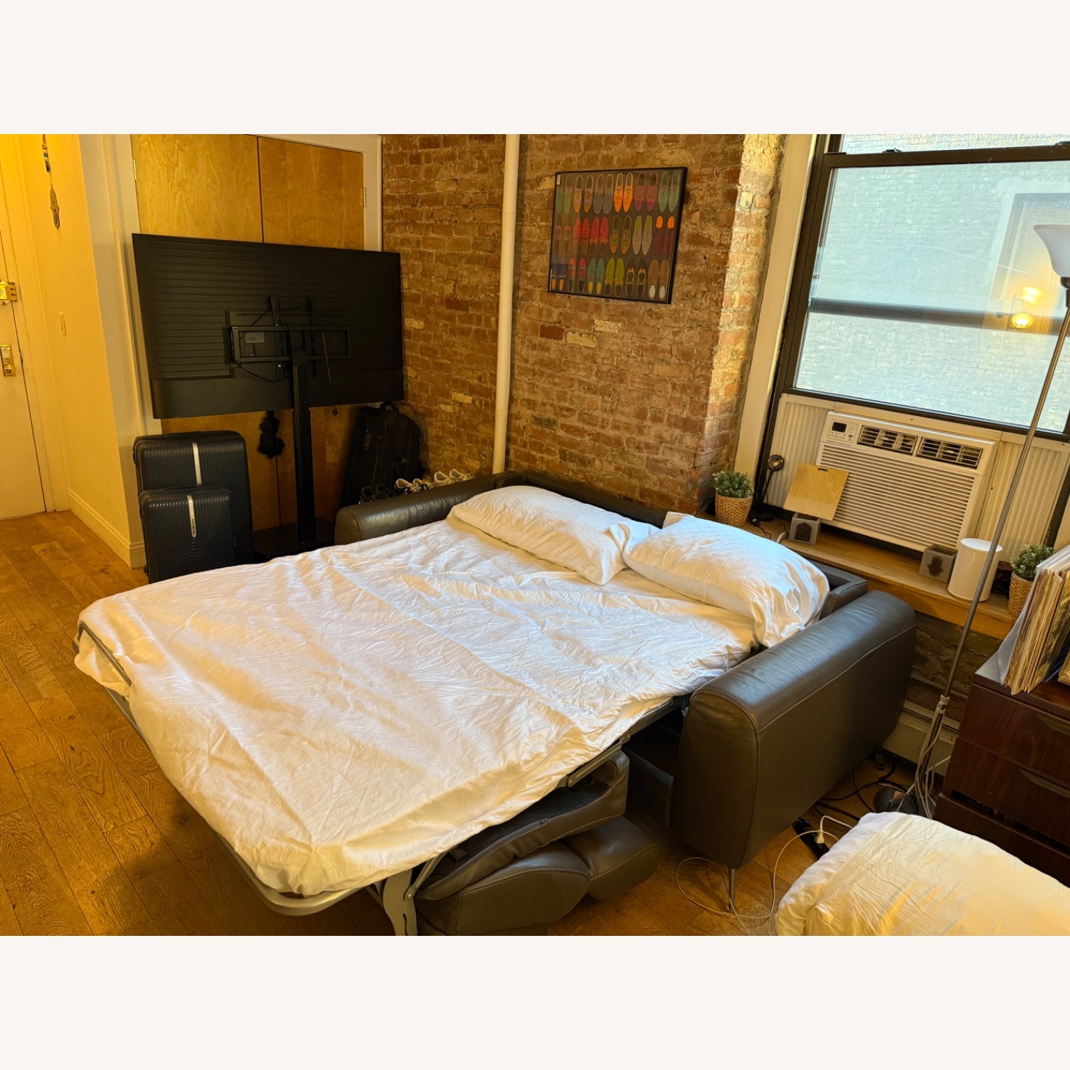 Natuzzi  Light Gray Leather Sleeper Sofa - image-3