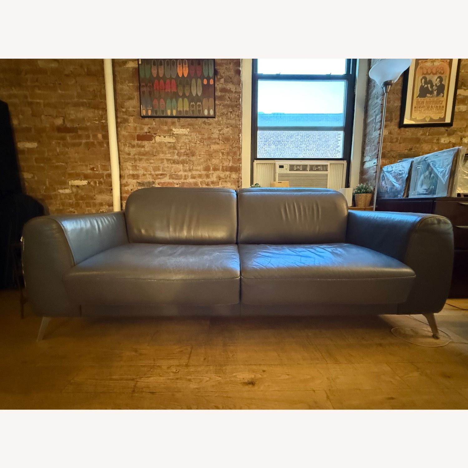 Natuzzi  Light Gray Leather Sleeper Sofa - image-2