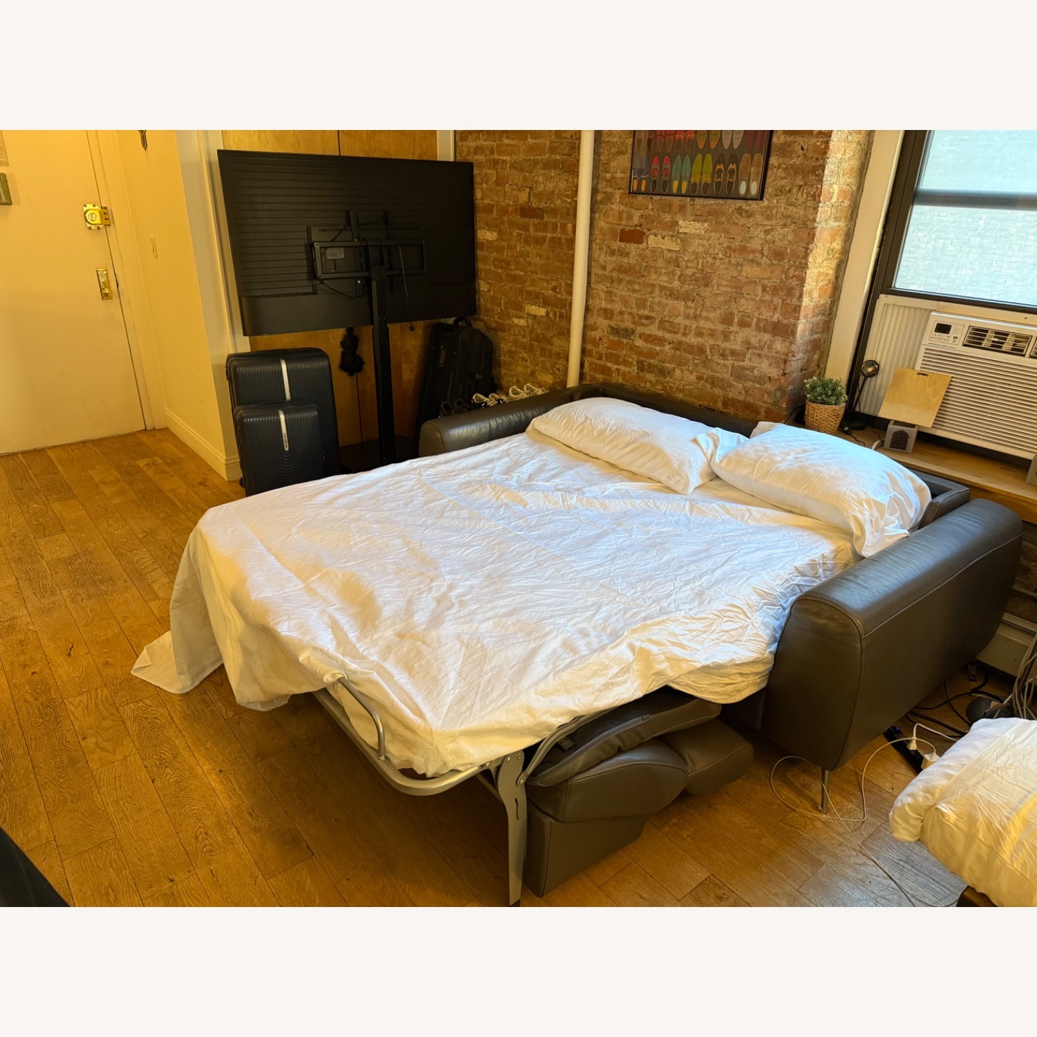 Natuzzi  Light Gray Leather Sleeper Sofa - image-5