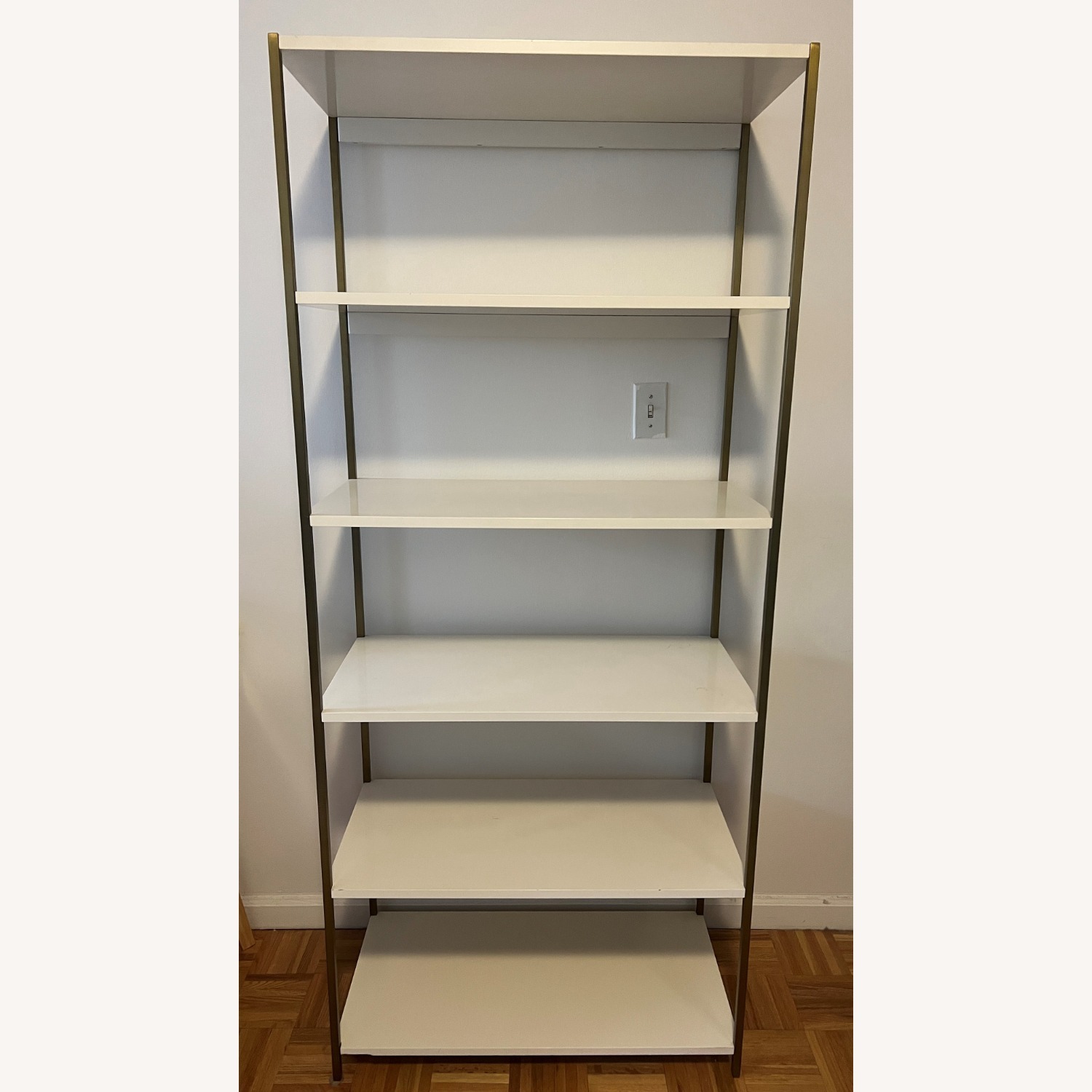 West Elm Zane Wide Bookshelf, White/Antique Brass - image-1