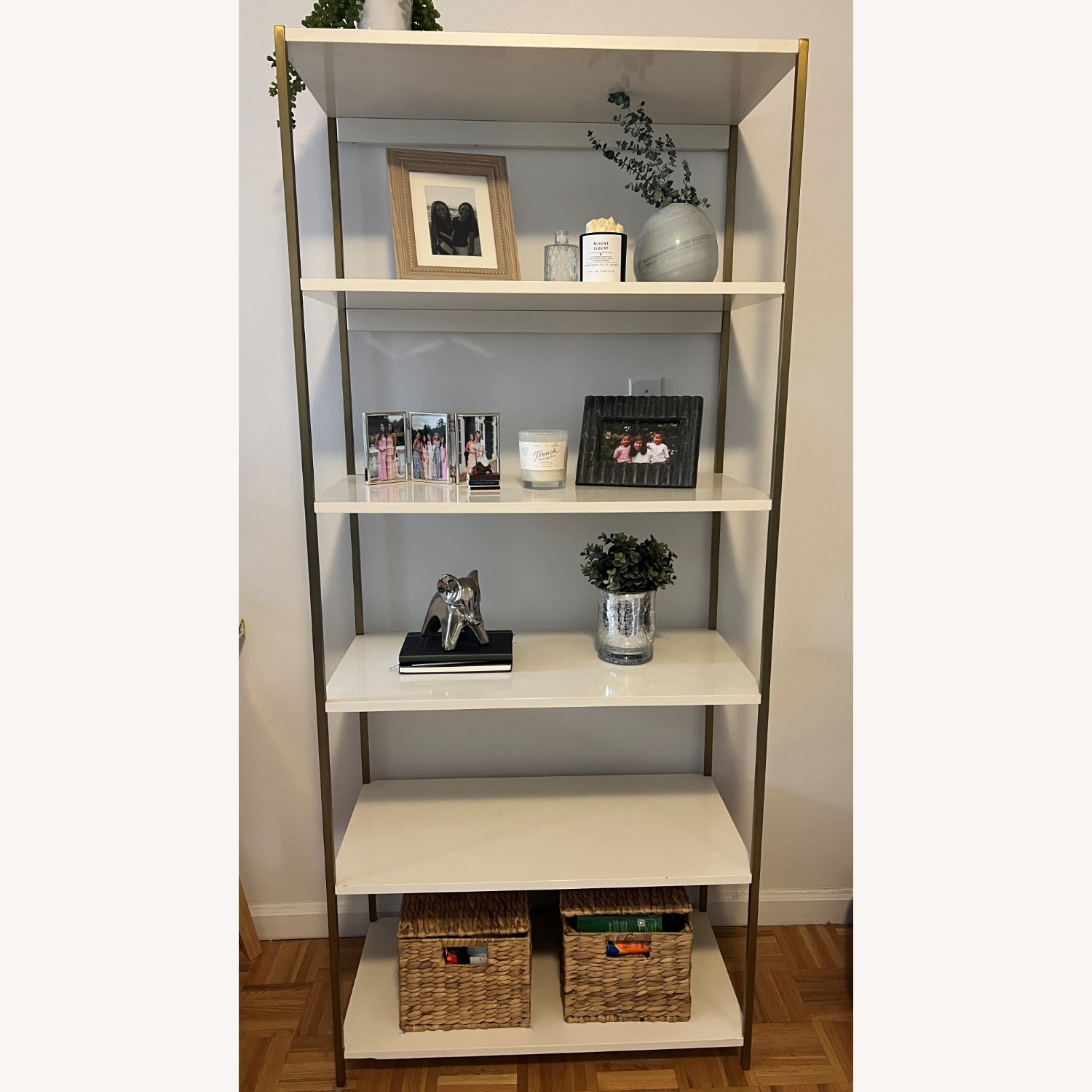 West Elm Zane Wide Bookshelf, White/Antique Brass - image-7
