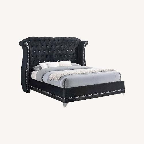 Used Modern Velvet King Studded Bed Frame for sale on AptDeco