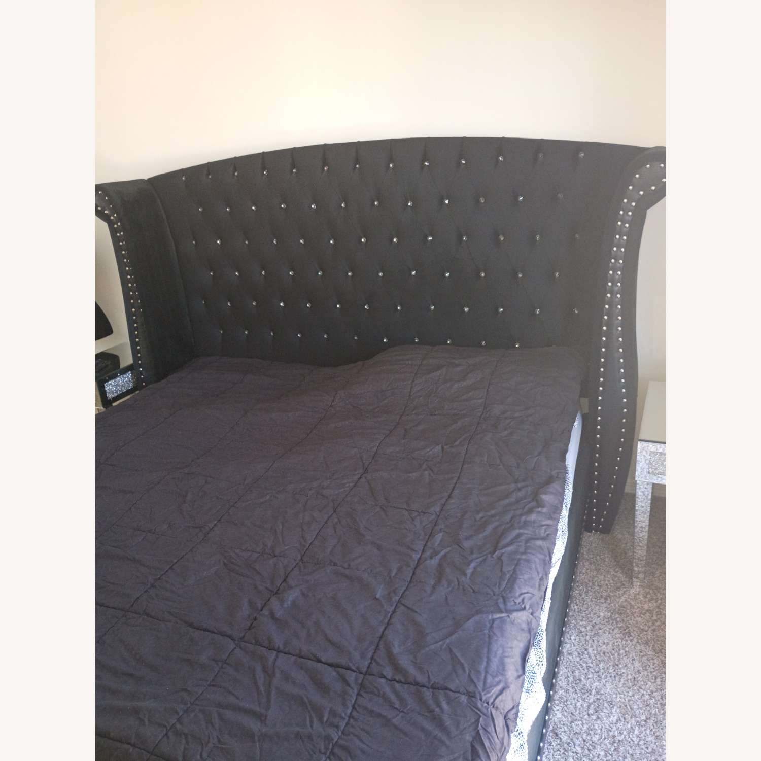 Modern Velvet King Studded Bed Frame - image-3