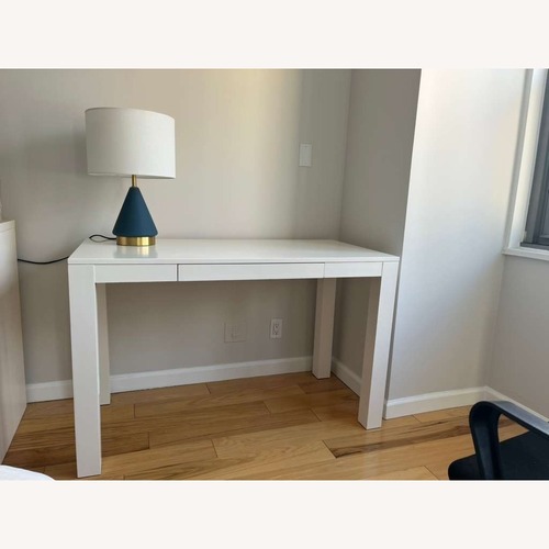 Used West Elm Parsons White Wood Desk for sale on AptDeco