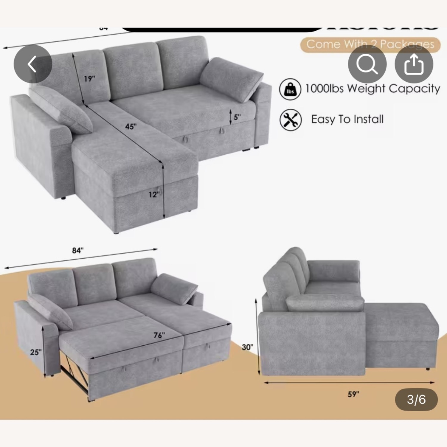 3-set Reversible Section Sofa-Bed  - image-3